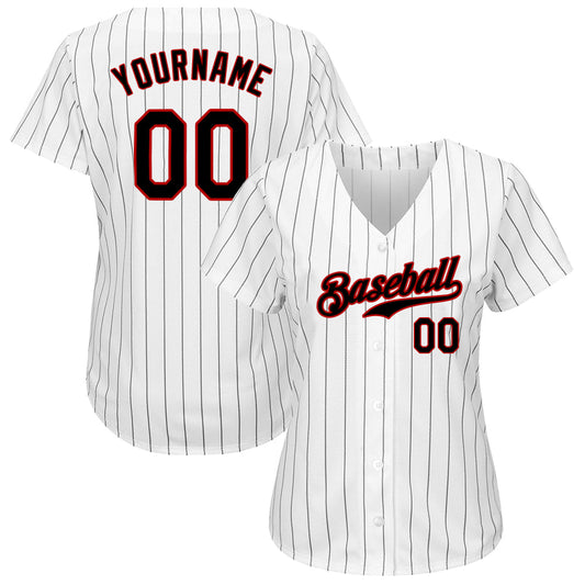 Custom White Black Pinstripe Black-Red Authentic Baseball Jersey - Sky-Custom