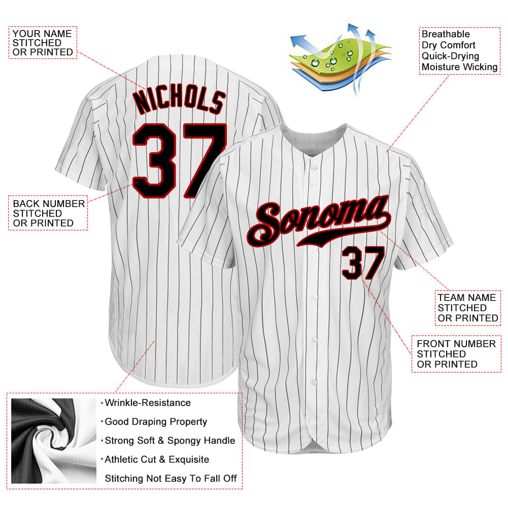 Custom White Black Pinstripe Black-Red Authentic Baseball Jersey - Sky-Custom