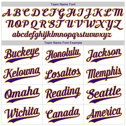 Custom White Purple Pinstripe Purple-Gold Authentic Baseball Jersey - Sky-Custom