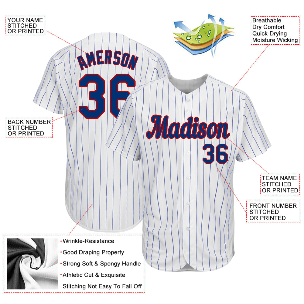 Custom White Royal Pinstripe Royal-Red Authentic Baseball Jersey - Sky-Custom