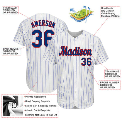 Custom White Royal Pinstripe Royal-Red Authentic Baseball Jersey - Sky-Custom