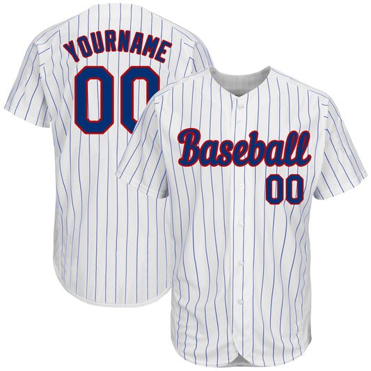 Custom White Royal Pinstripe Royal-Red Authentic Baseball Jersey - Sky-Custom
