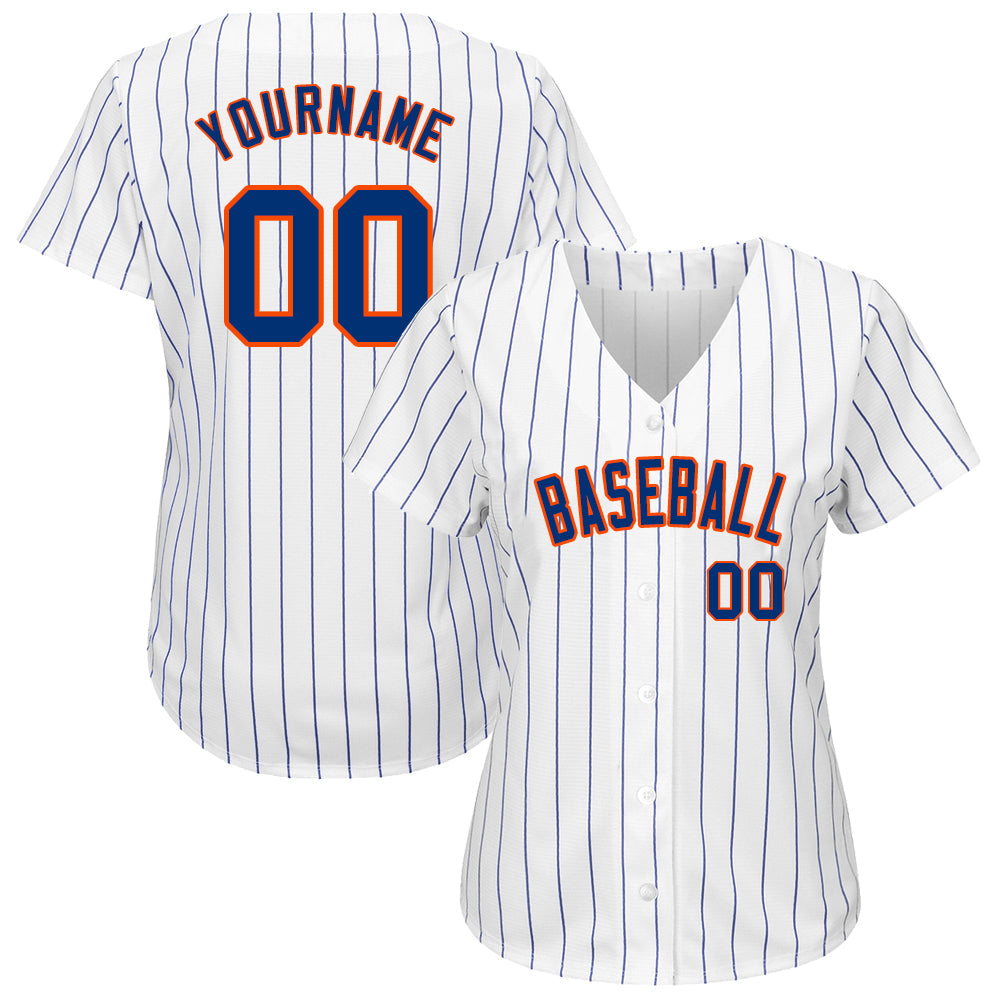Custom White Royal Pinstripe Royal-Orange Authentic Baseball Jersey - Sky-Custom