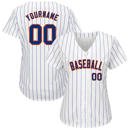 Custom White Royal Pinstripe Royal-Orange Authentic Baseball Jersey - Sky-Custom