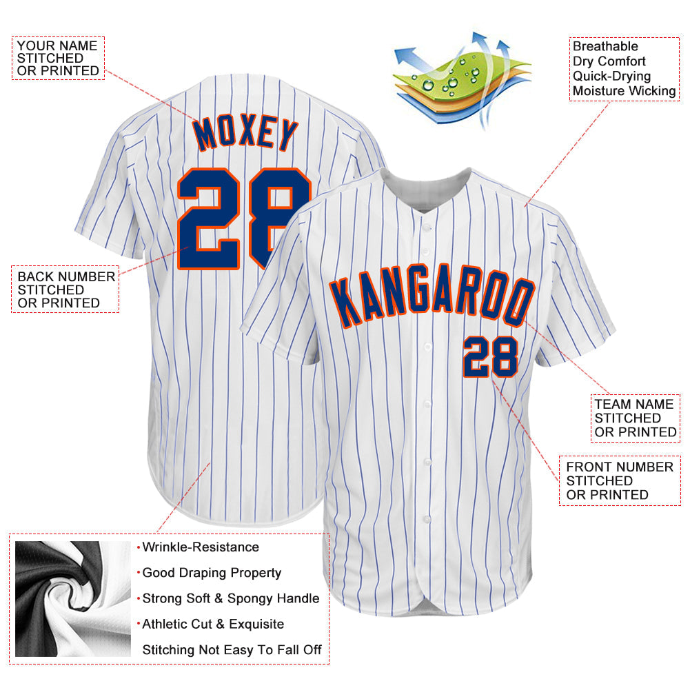 Custom White Royal Pinstripe Royal-Orange Authentic Baseball Jersey - Sky-Custom