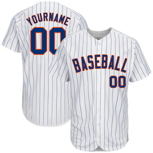 Custom White Royal Pinstripe Royal-Orange Authentic Baseball Jersey - Sky-Custom