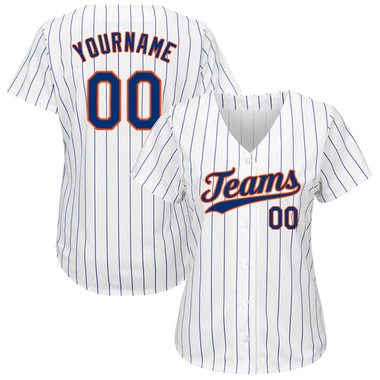 Custom White Royal Pinstripe Royal-Orange Authentic Baseball Jersey - Sky-Custom