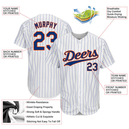 Custom White Royal Pinstripe Royal-Orange Authentic Baseball Jersey - Sky-Custom