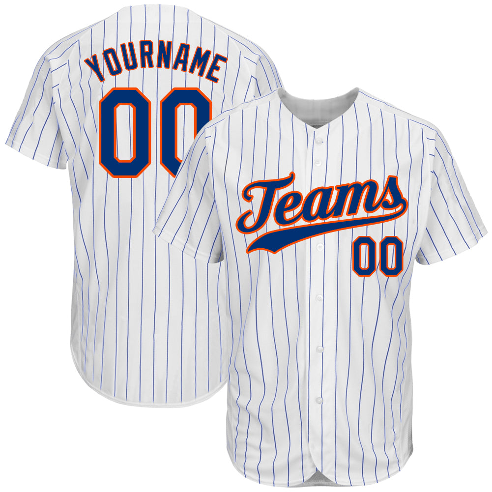 Custom White Royal Pinstripe Royal-Orange Authentic Baseball Jersey - Sky-Custom