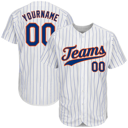 Custom White Royal Pinstripe Royal-Orange Authentic Baseball Jersey - Sky-Custom