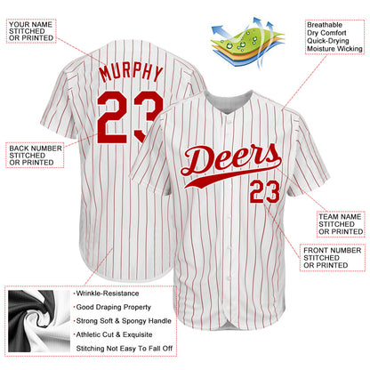 Custom White Red Pinstripe Red-White Authentic Baseball Jersey - Sky-Custom