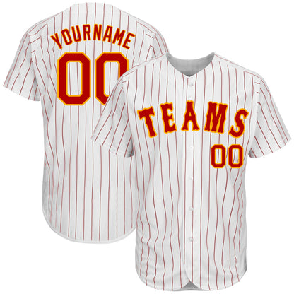 Custom White Red Pinstripe Red-Gold Authentic Baseball Jersey - Sky-Custom