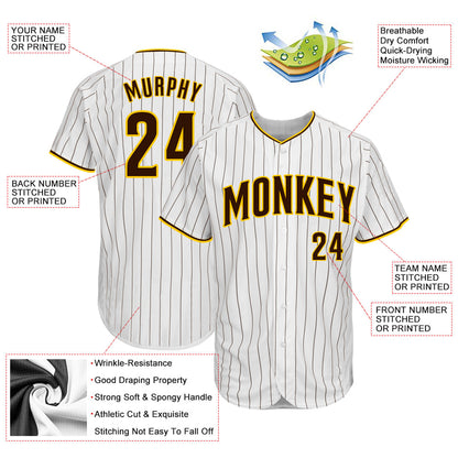Custom White Brown Pinstripe Brown-Gold Authentic Baseball Jersey - Sky-Custom