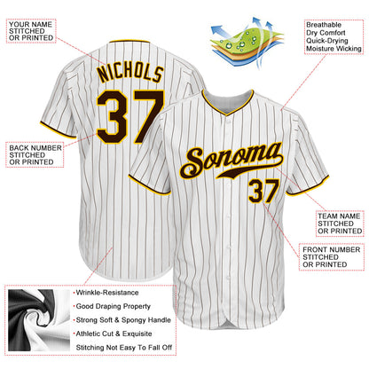 Custom White Brown Pinstripe Brown-Gold Authentic Baseball Jersey - Sky-Custom