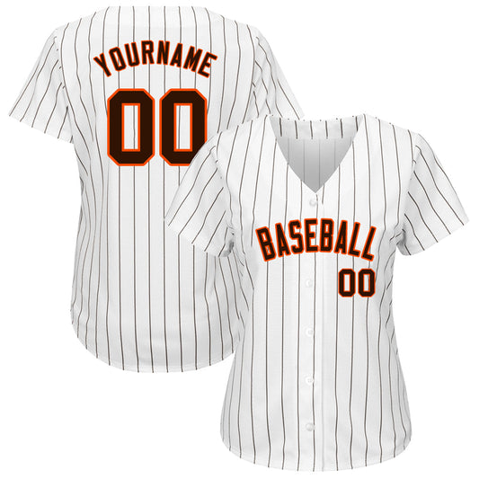 Custom White Brown Pinstripe Brown-Orange Authentic Baseball Jersey - Sky-Custom
