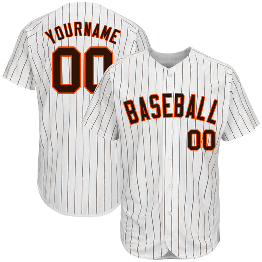 Custom White Brown Pinstripe Brown-Orange Authentic Baseball Jersey - Sky-Custom