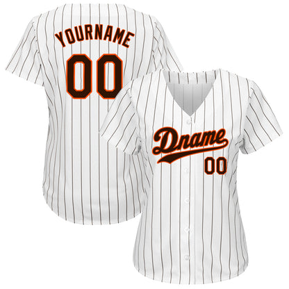 Custom White Brown Pinstripe Brown-Orange Authentic Baseball Jersey - Sky-Custom