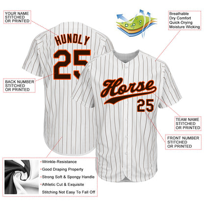 Custom White Brown Pinstripe Brown-Orange Authentic Baseball Jersey - Sky-Custom
