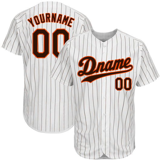 Custom White Brown Pinstripe Brown-Orange Authentic Baseball Jersey - Sky-Custom