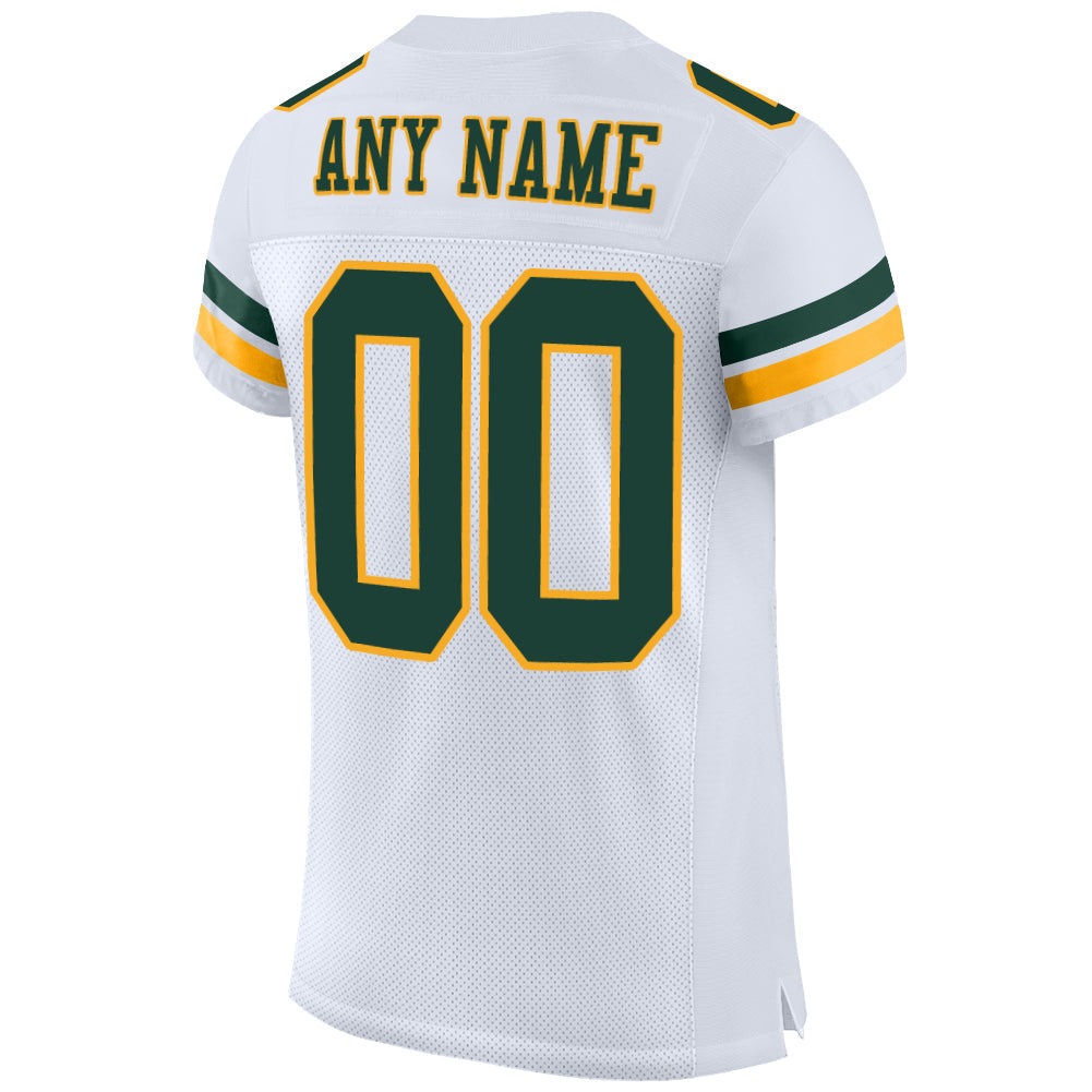 Custom White Green-Gold Mesh Authentic Football Jersey - Sky-Custom