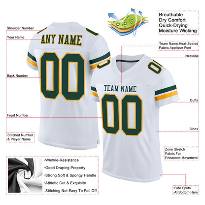 Custom White Green-Gold Mesh Authentic Football Jersey - Sky-Custom