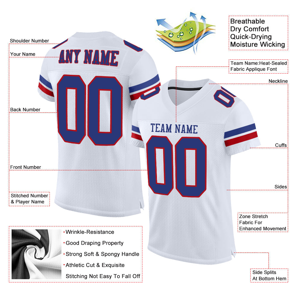 Custom White Royal-Red Mesh Authentic Football Jersey - Sky-Custom