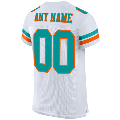 Custom White Aqua-Orange Mesh Authentic Football Jersey - Sky-Custom