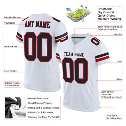 Custom White Black-Red Mesh Authentic Football Jersey - Sky-Custom