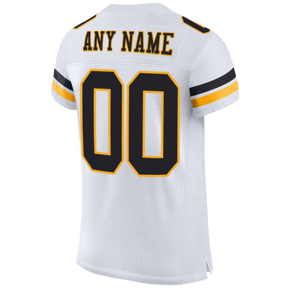 Custom White Black-Gold Mesh Authentic Football Jersey - Sky-Custom