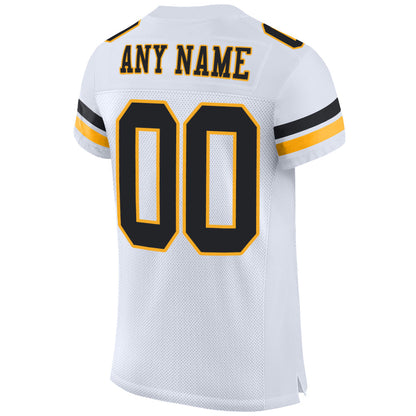 Custom White Black-Gold Mesh Authentic Football Jersey - Sky-Custom