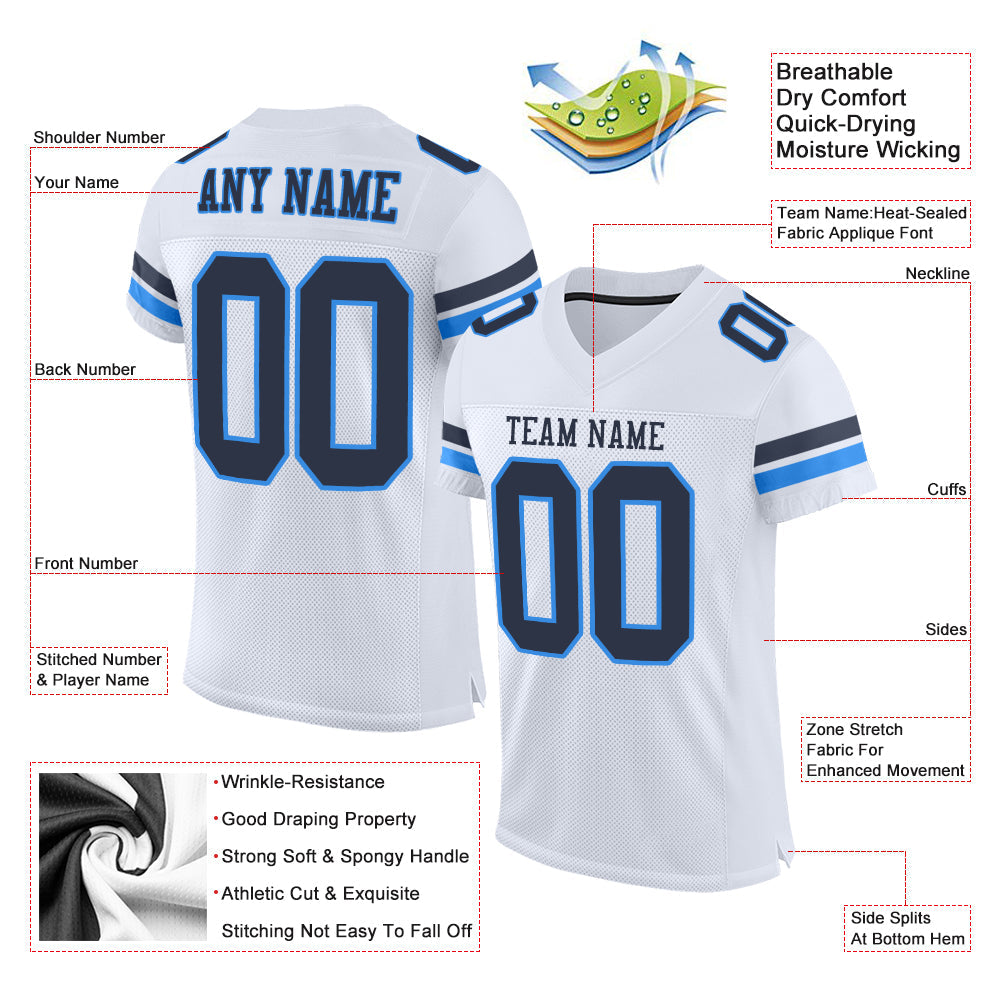 Custom White Navy-Powder Blue Mesh Authentic Football Jersey - Sky-Custom