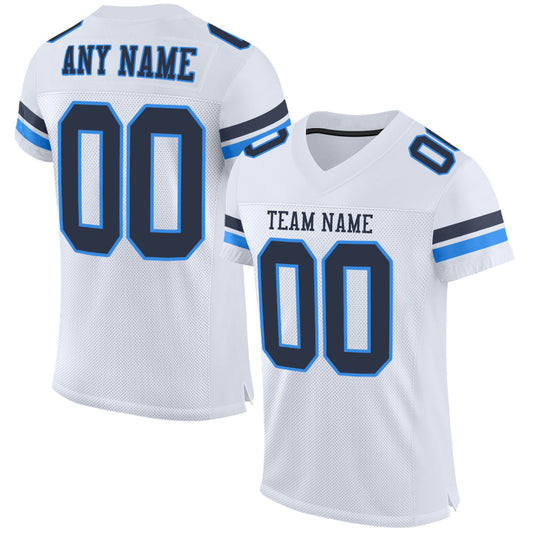Custom White Navy-Powder Blue Mesh Authentic Football Jersey - Sky-Custom