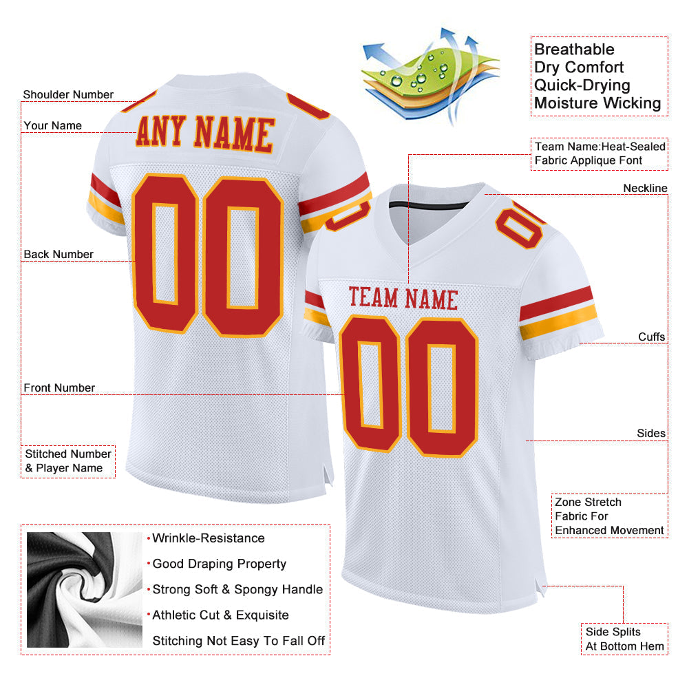 Custom White Scarlet-Gold Mesh Authentic Football Jersey - Sky-Custom