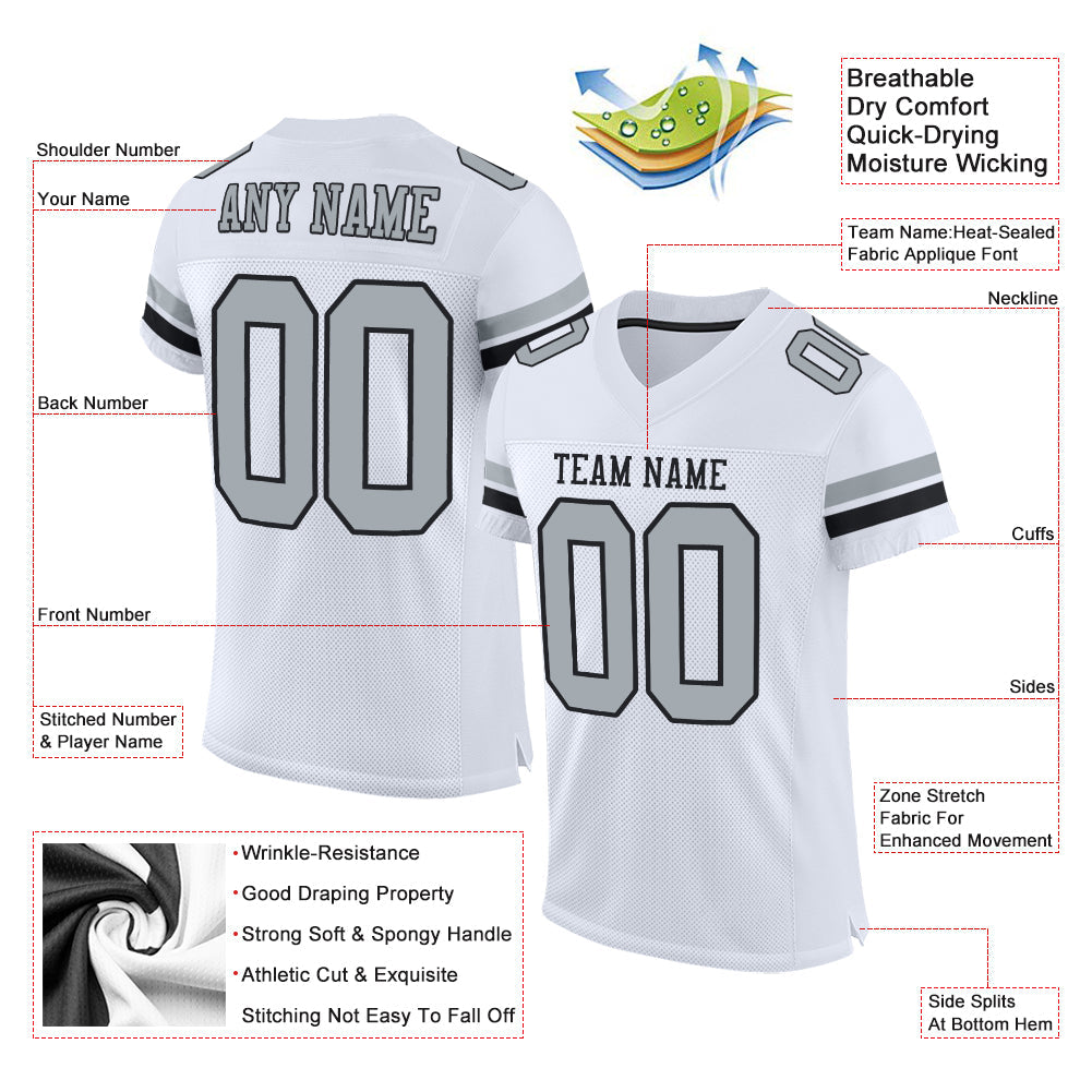 Custom White Silver-Black Mesh Authentic Football Jersey - Sky-Custom