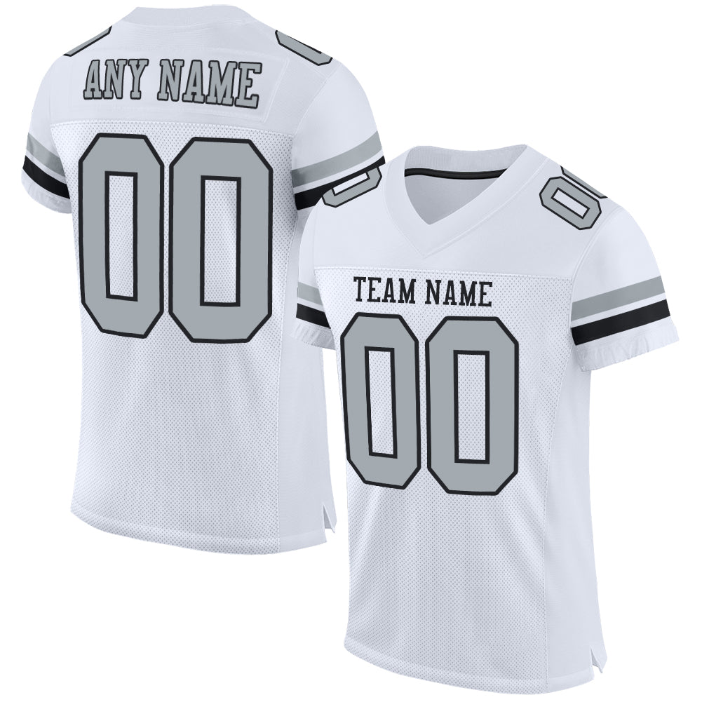 Custom White Silver-Black Mesh Authentic Football Jersey - Sky-Custom