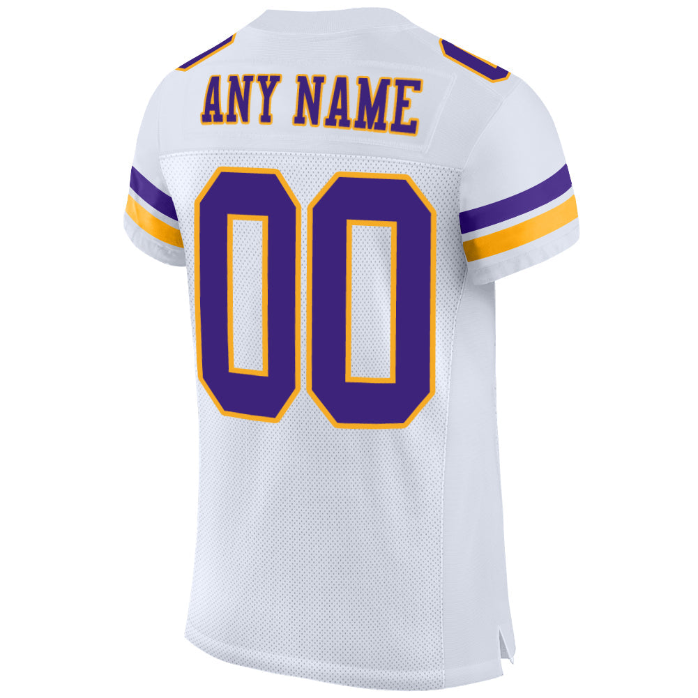 Custom White Purple-Gold Mesh Authentic Football Jersey - Sky-Custom