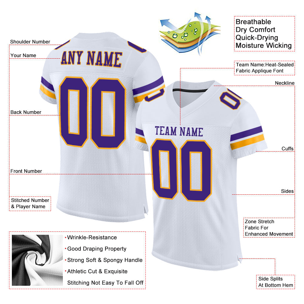 Custom White Purple-Gold Mesh Authentic Football Jersey - Sky-Custom