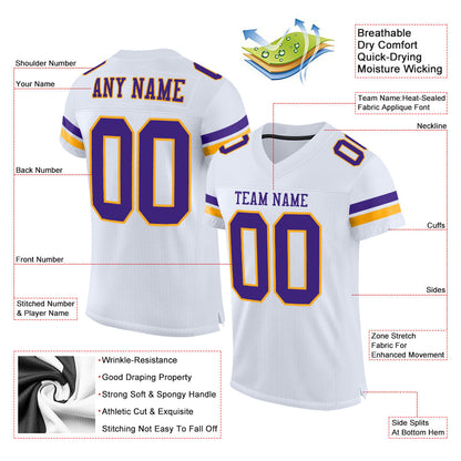 Custom White Purple-Gold Mesh Authentic Football Jersey - Sky-Custom