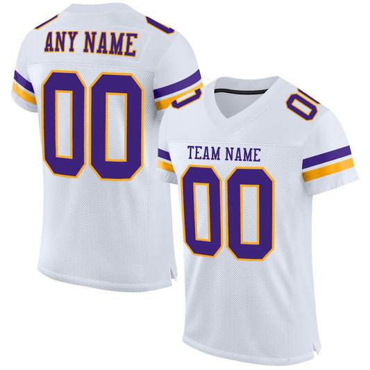 Custom White Purple-Gold Mesh Authentic Football Jersey - Sky-Custom