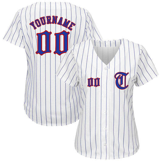 Custom White Royal Pinstripe Royal-Red Authentic Baseball Jersey - Sky-Custom
