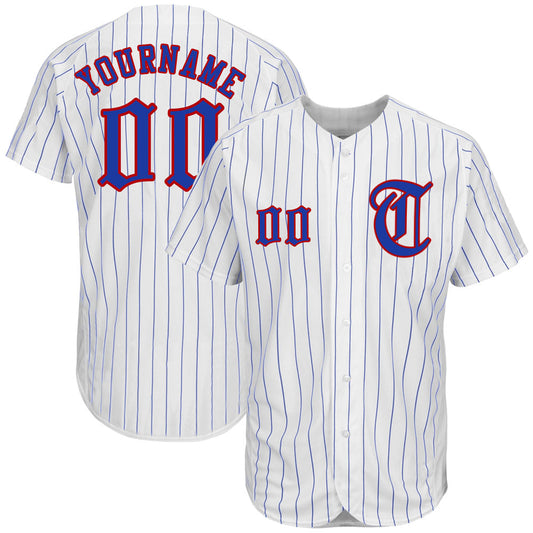 Custom White Royal Pinstripe Royal-Red Authentic Baseball Jersey - Sky-Custom