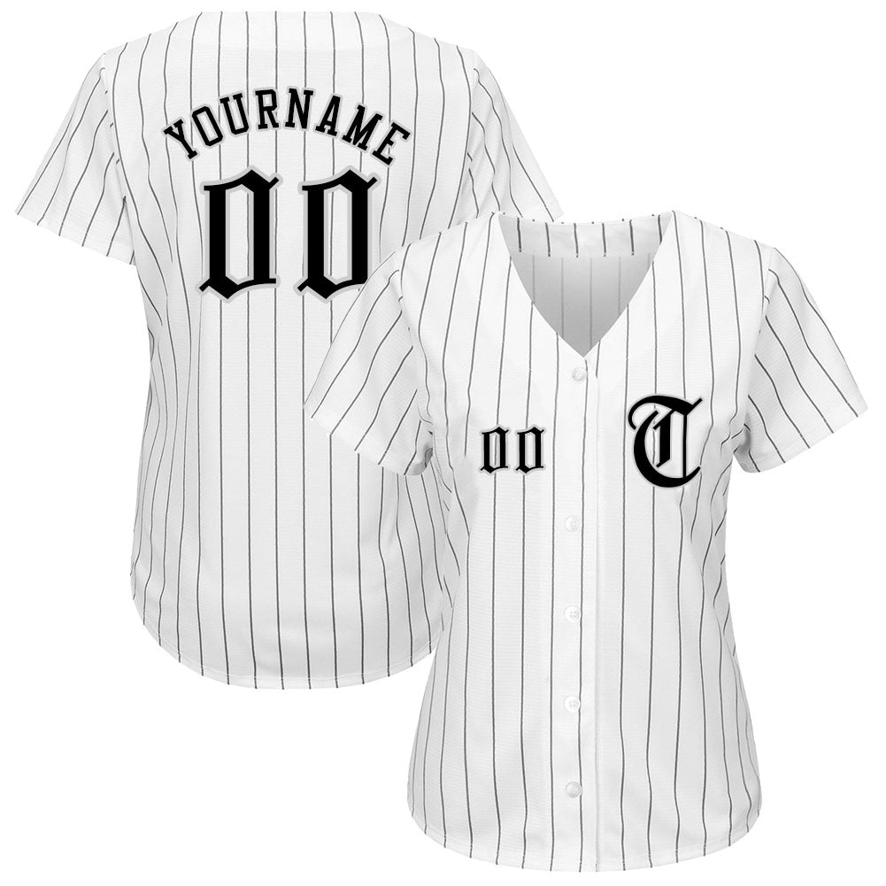 Custom White Black Pinstripe Black-Gray Authentic Baseball Jersey - Sky-Custom