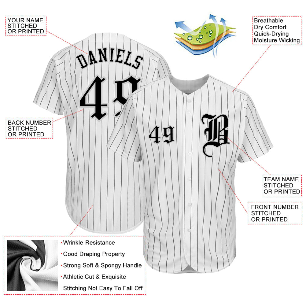 Custom White Black Pinstripe Black-Gray Authentic Baseball Jersey - Sky-Custom
