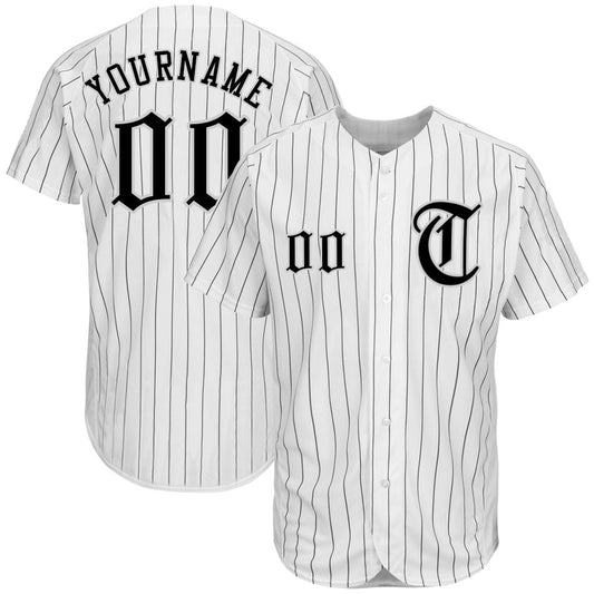 Custom White Black Pinstripe Black-Gray Authentic Baseball Jersey - Sky-Custom