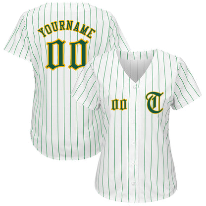 Custom White Kelly Green Pinstripe Kelly Green-Gold Authentic Baseball Jersey - Sky-Custom