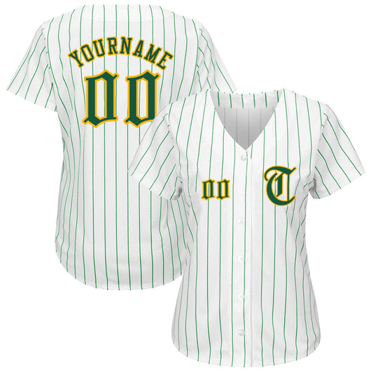 Custom White Kelly Green Pinstripe Kelly Green-Gold Authentic Baseball Jersey - Sky-Custom