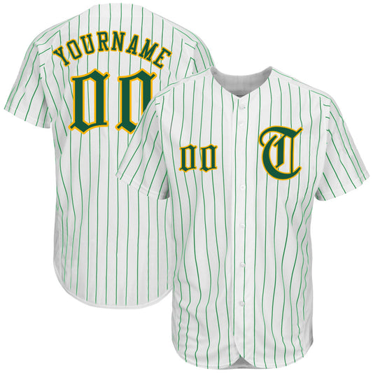 Custom White Kelly Green Pinstripe Kelly Green-Gold Authentic Baseball Jersey - Sky-Custom