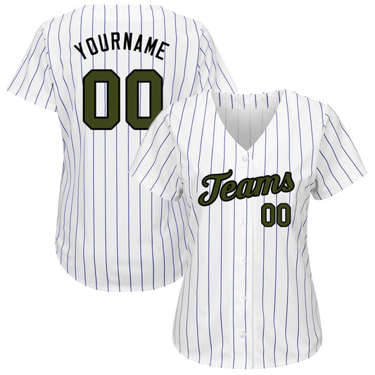 Custom White Royal Pinstripe Olive-Black Authentic Memorial Day Baseball Jersey - Sky-Custom