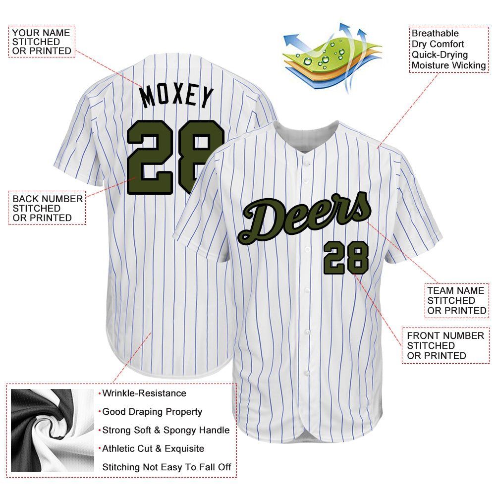 Custom White Royal Pinstripe Olive-Black Authentic Memorial Day Baseball Jersey - Sky-Custom