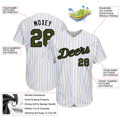 Custom White Royal Pinstripe Olive-Black Authentic Memorial Day Baseball Jersey - Sky-Custom
